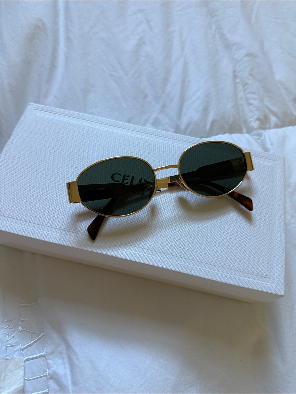 CELINE Gold Frame Sunglasses with Dark Green Lenses
